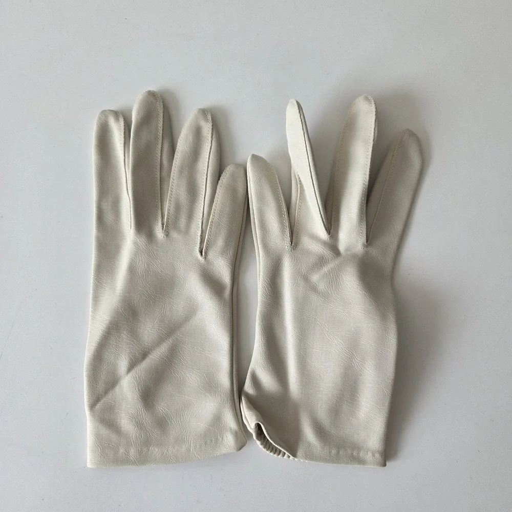 Vtg 50s 60s Womens 7 1/2 Dress Gloves Wrist White DW Double Woven Nylon‎